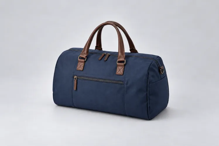 Illustrative product photo: a single navy travel bag on a plain background